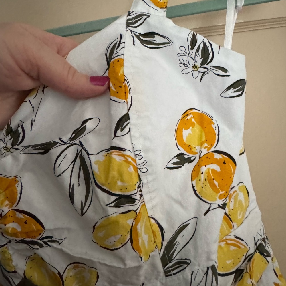 Free Assembly Women's Ruched Cutout Cotton Midi Dress Lemon Print White Sundress - Picture 6 of 9